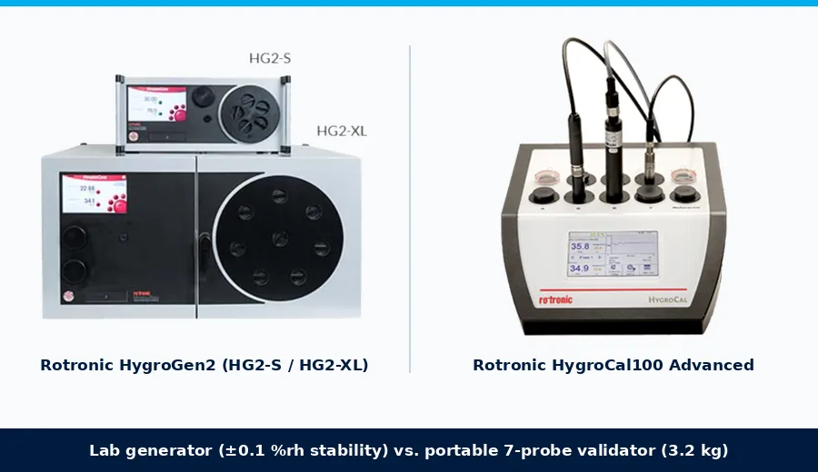 Rotronic HygroGen2 humidity and temperature probe calibrator and Rotronic HygroCal100 Advanced portable humidity generator