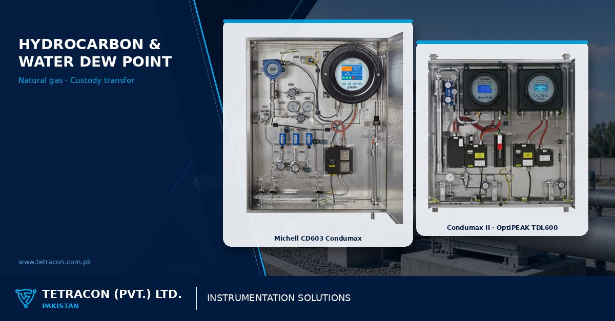 Tetracon branded graphic on hydrocarbon and water dew point measurement for natural gas in Pakistan