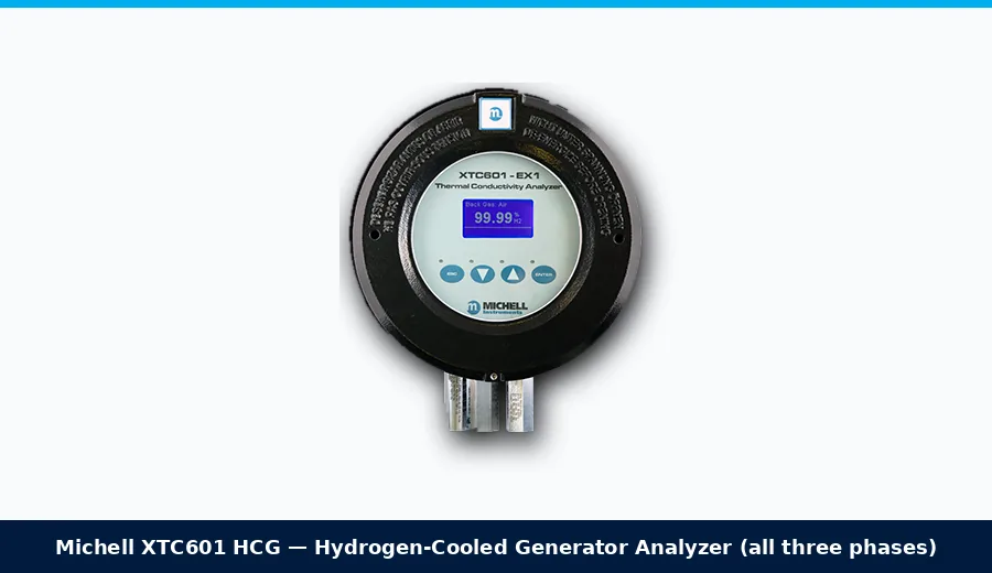 Michell XTC601 HCG thermal conductivity analyzer for hydrogen-cooled generators in an Ex d enclosure