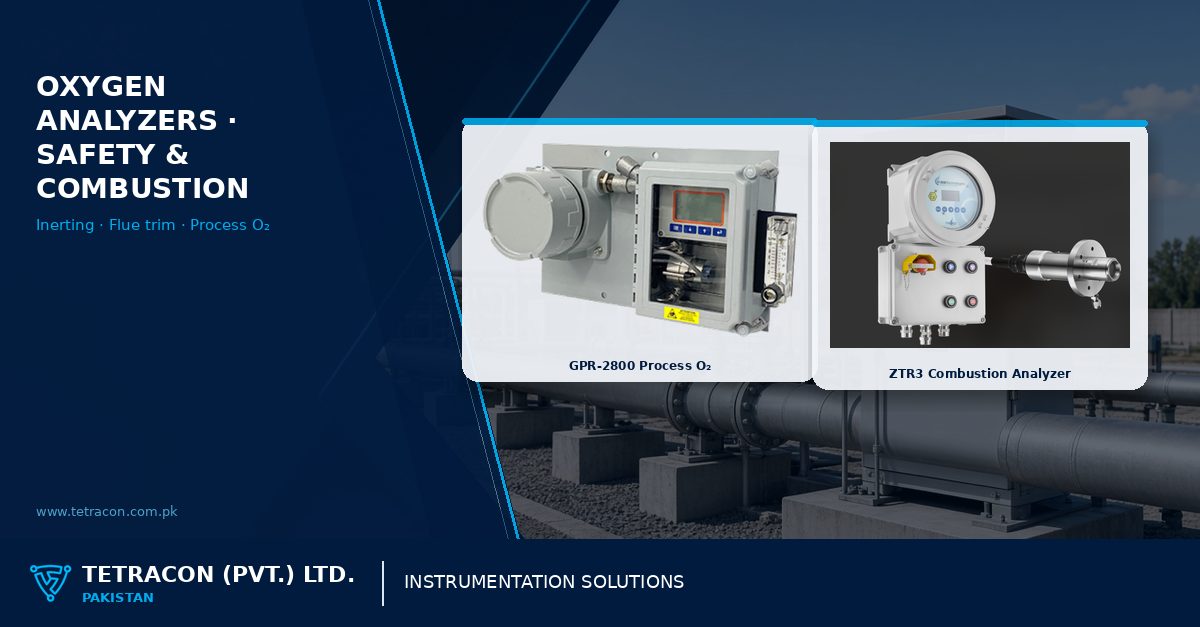 Tetracon branded graphic on oxygen analyzers for process safety and combustion control