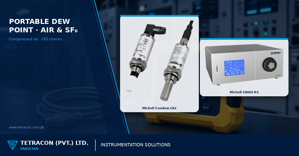 Tetracon branded graphic on portable dew-point hygrometers for compressed air and SF6