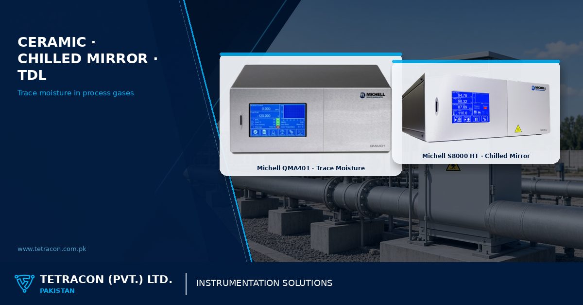 Tetracon branded graphic comparing ceramic, chilled-mirror and TDL moisture technologies