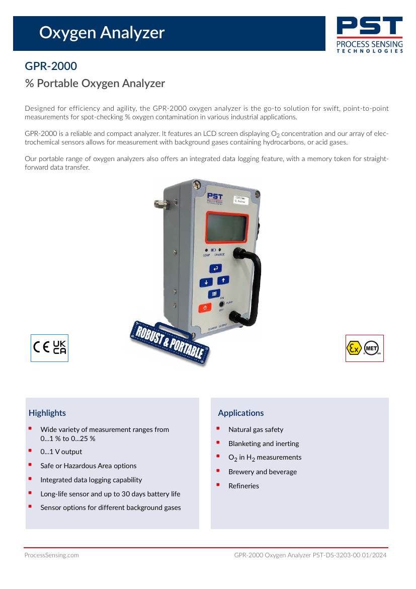 Portable Percent Oxygen Analyzer GPR-2000